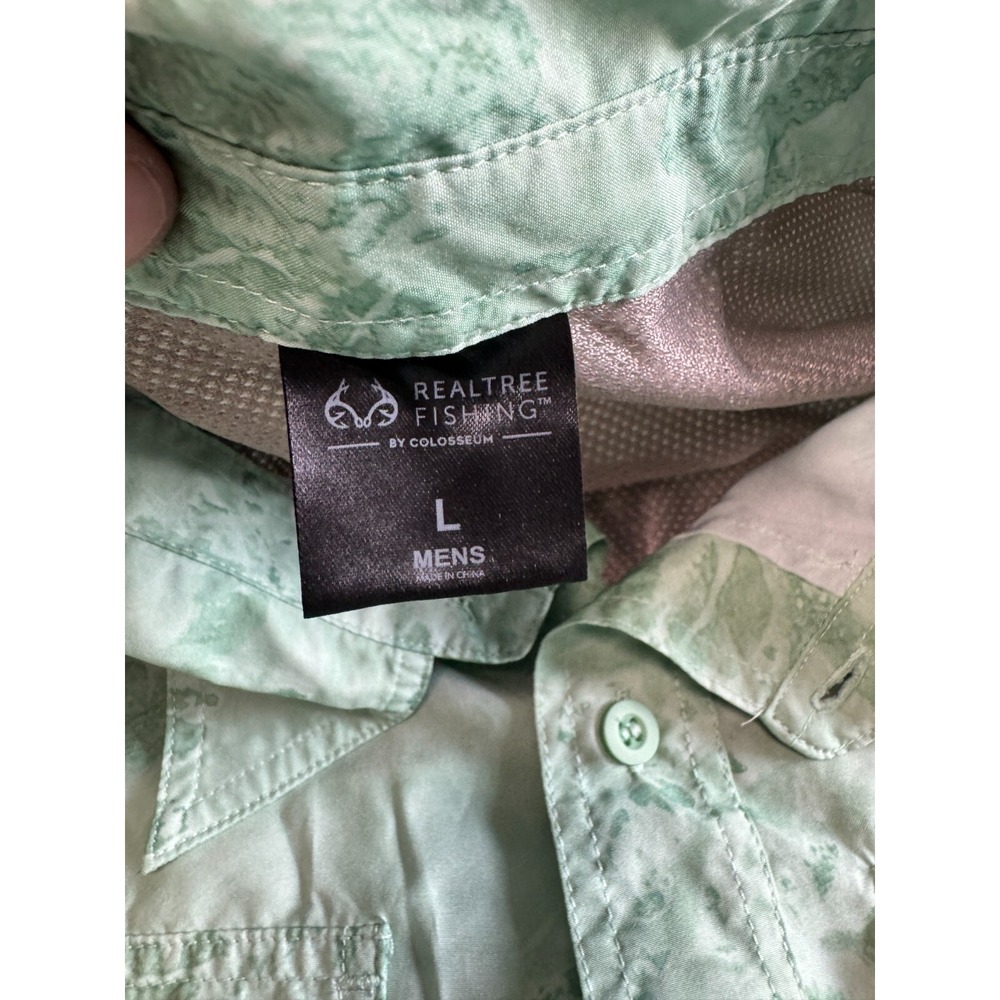 Realtree Fishing Shirt Mens Large Green Camo Short Sleeve Button Down Wave L - Picture 3 of 12